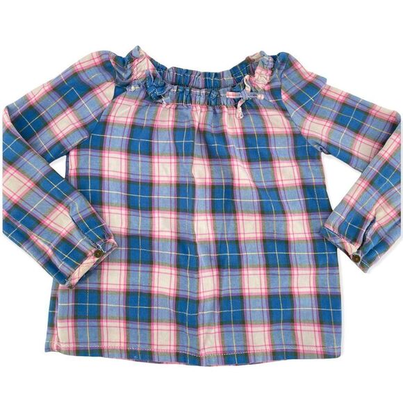 Carter’s Girl’s Pink/Blue Plaid Gold Metallic Plaid Long Sleeve Twill Blouse 5T - Picture 10 of 10
